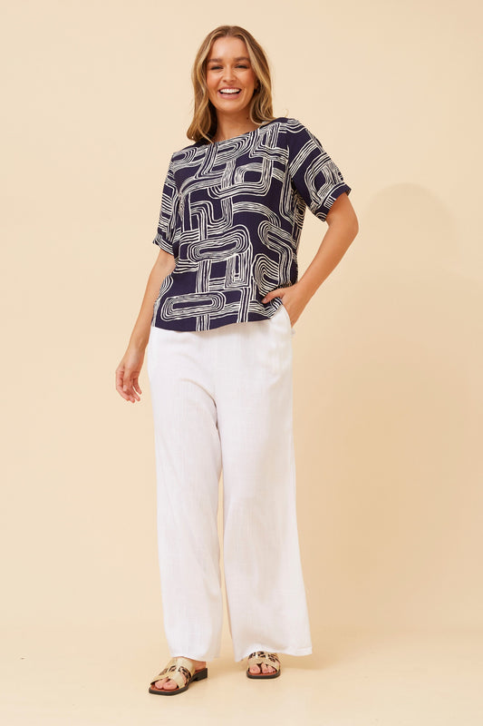 Carolyn Abstract Printed Top T525887 Navy
