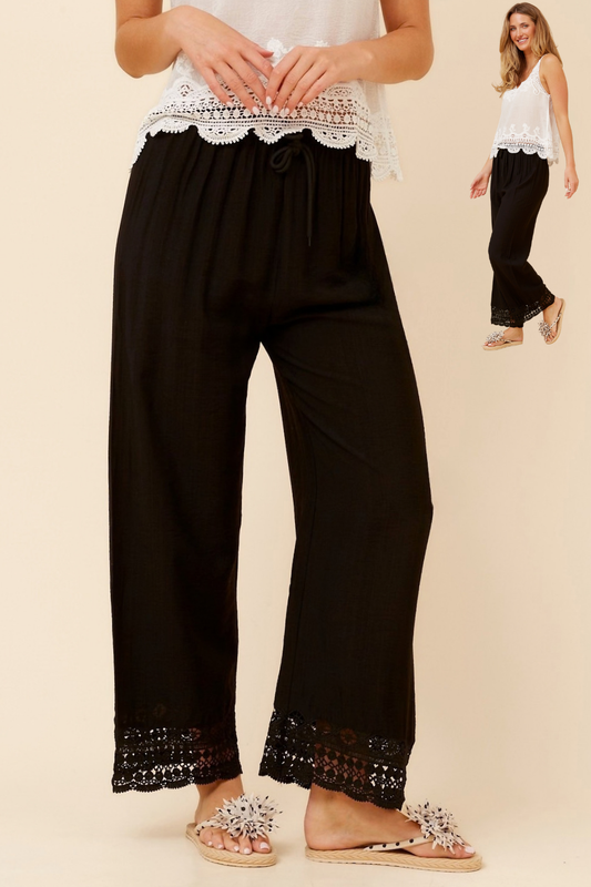 Nerina Lace Embroidery Details Pants P527479 BLACK