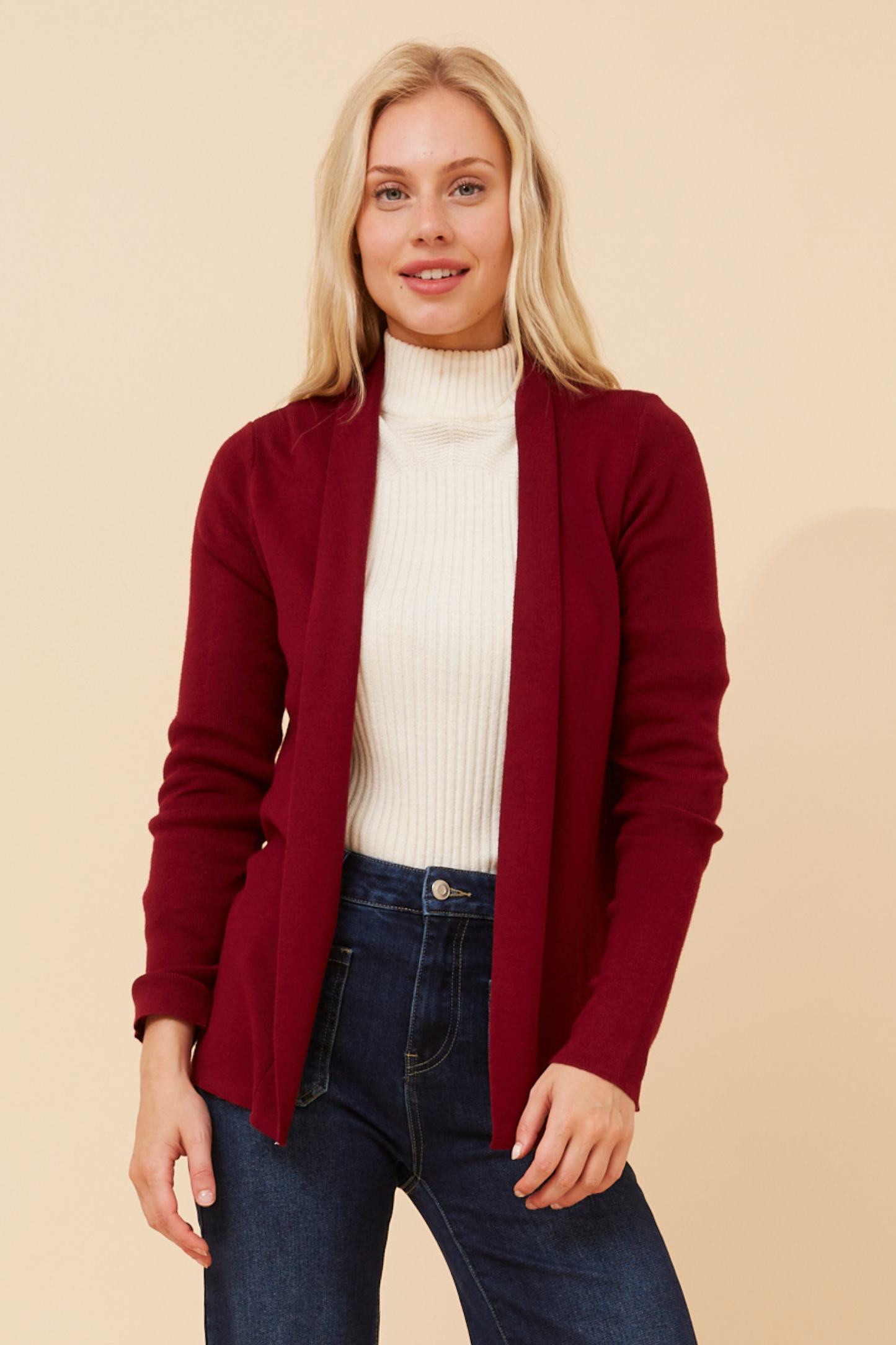 Shawl Collar Cardigan KC521966 Red Dahlia