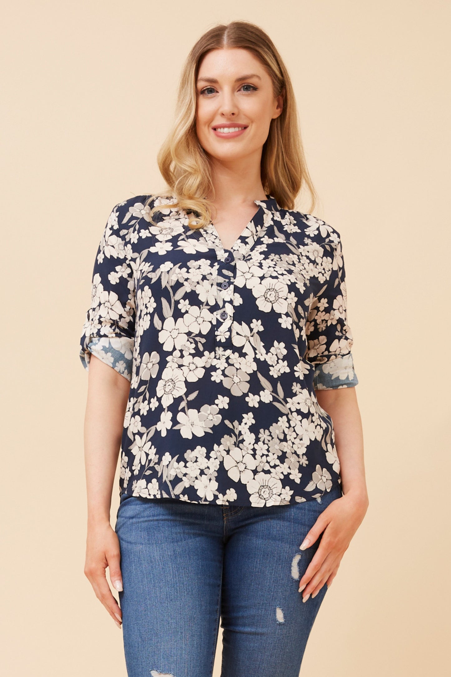 Nadia Floral Printed Top T735164 Navy