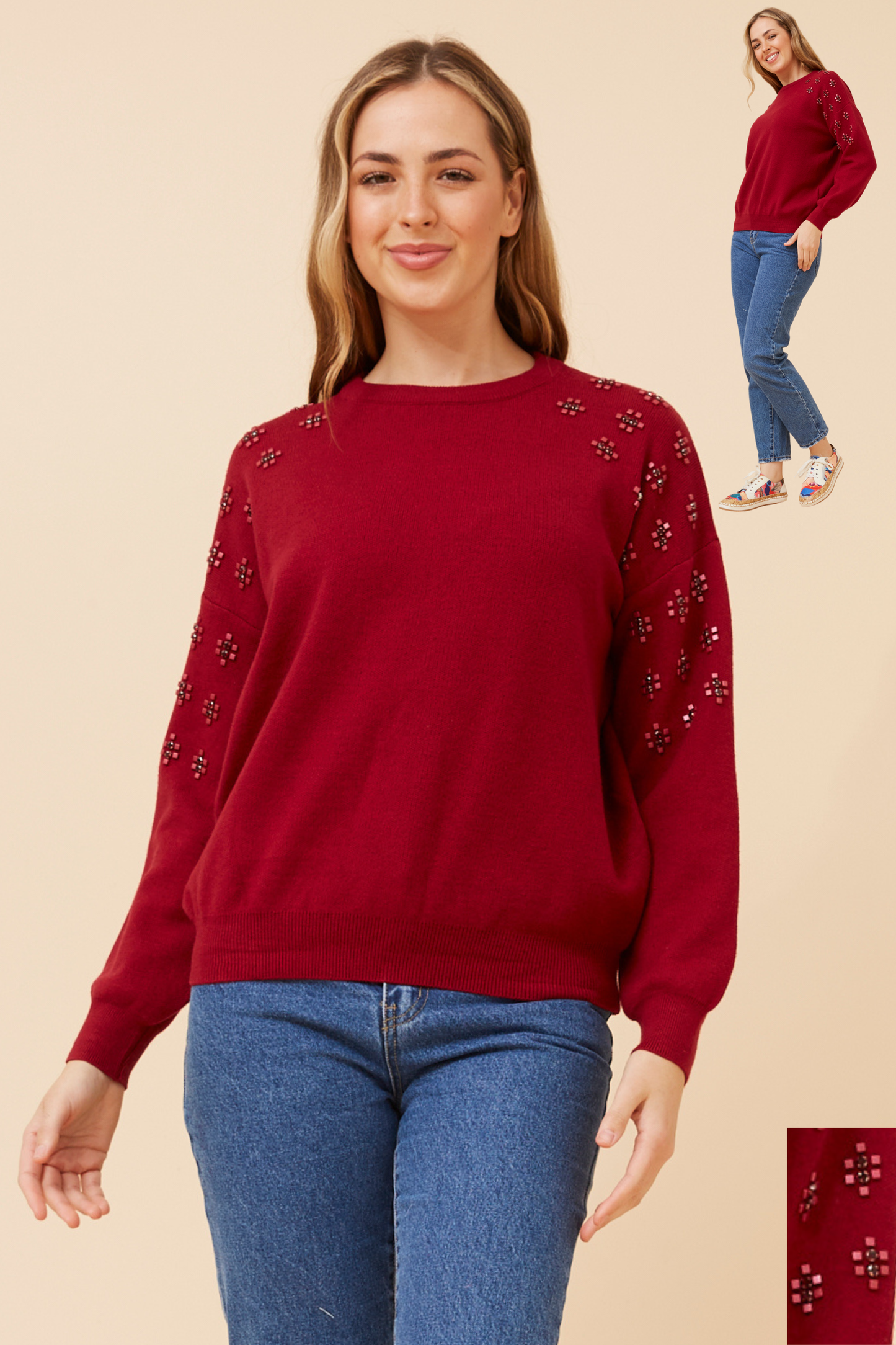 Lucie Studs Detail Knit KP735670 Rich Red
