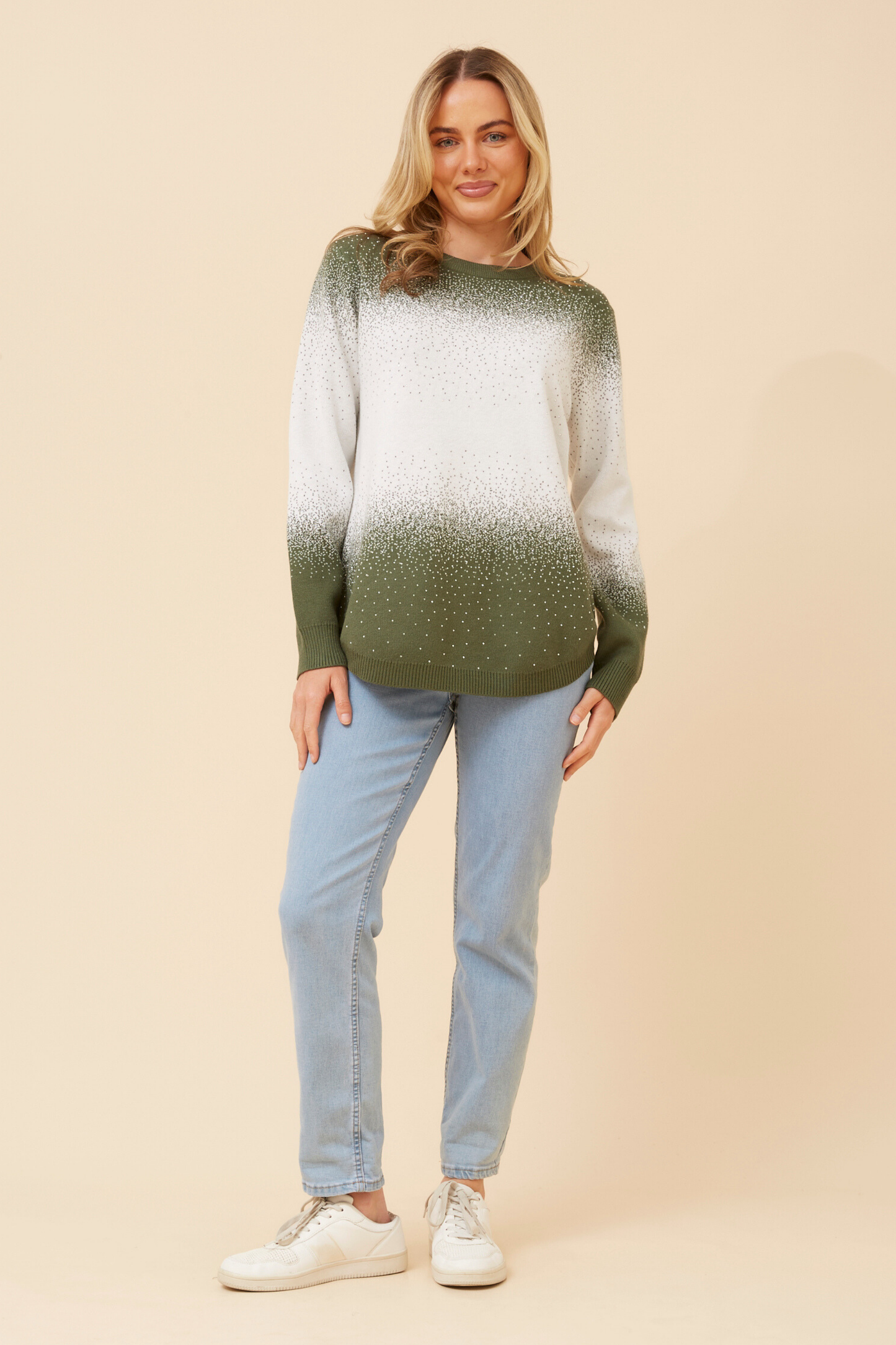 Zeena Pullover with Diamante Details KP522820 GreenAsh