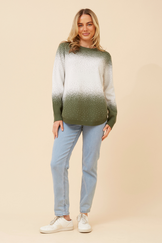 Zeena Pullover with Diamante Details KP522820 GreenAsh