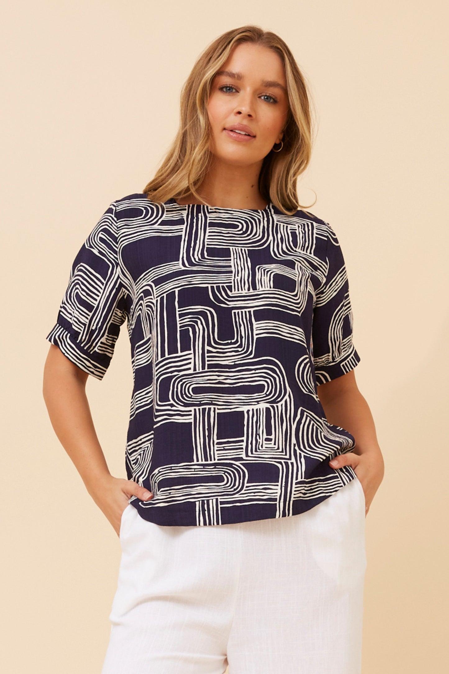 Carolyn Abstract Printed Top T525887 Navy