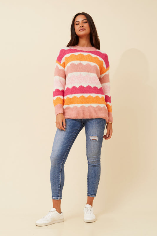 Elior Scallop Pattern Knit KP522460 Multi Orange