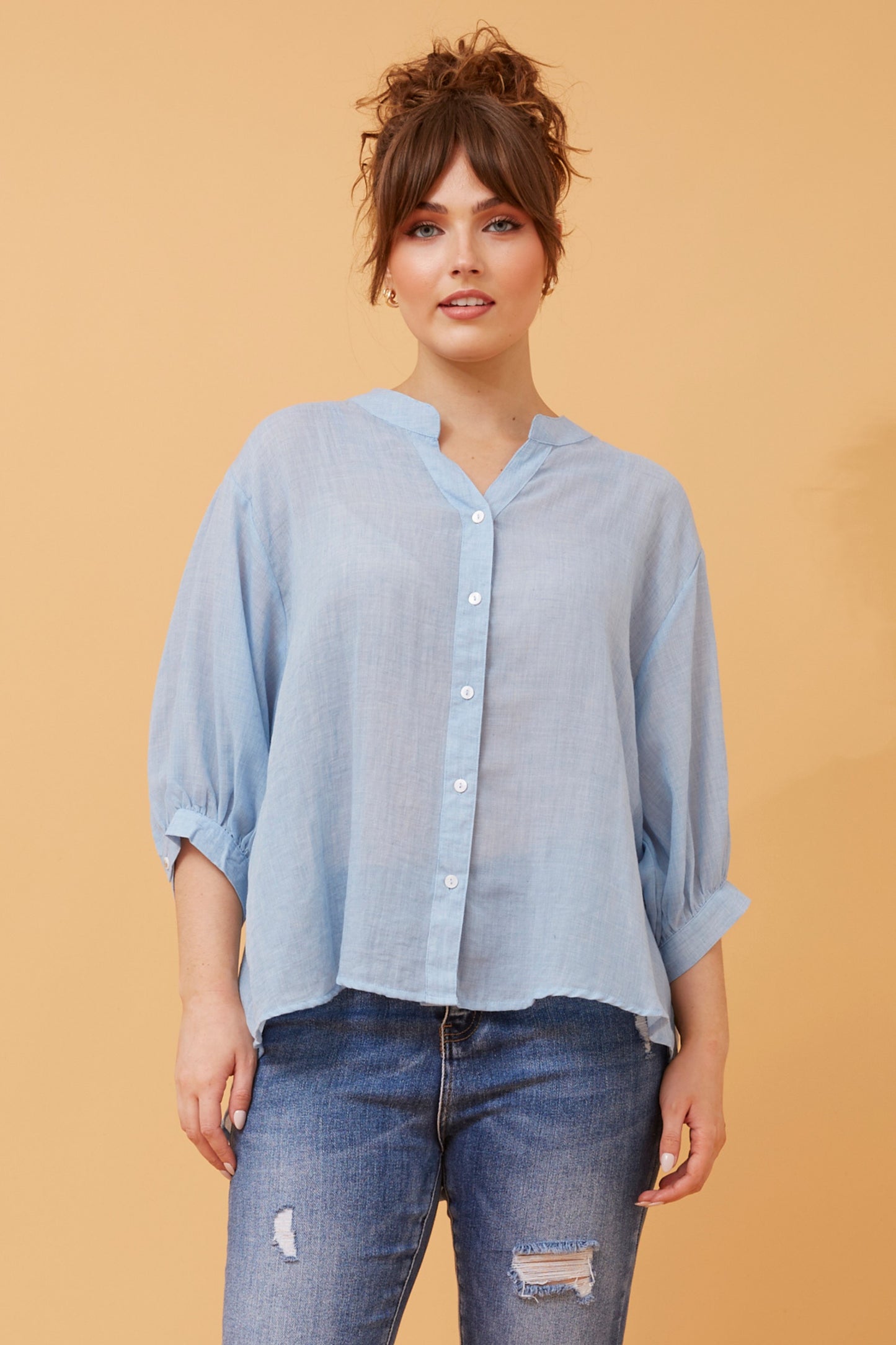 Rosa Shirt with Back Button Detail -  Sky Blue T511586