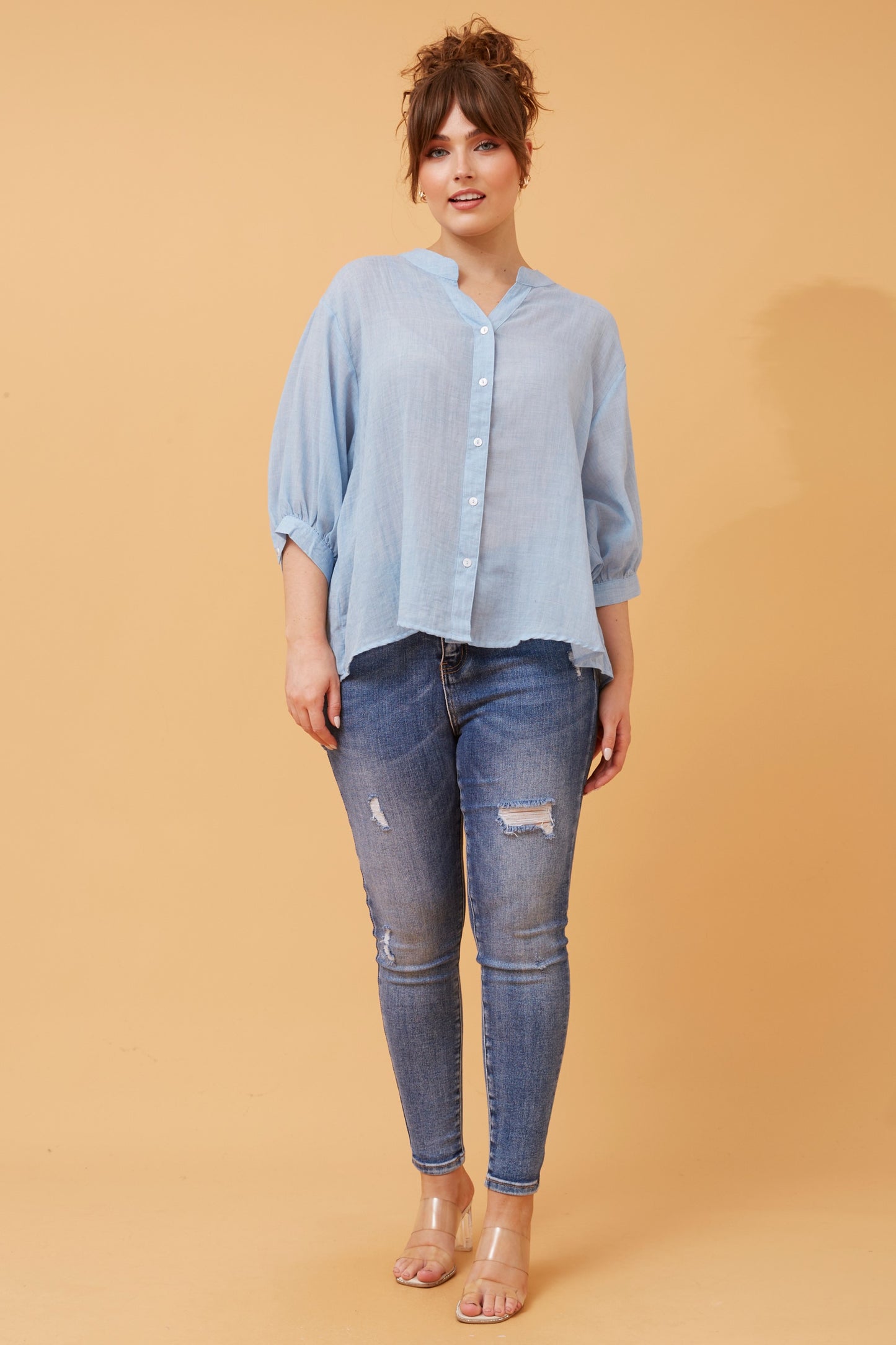 Rosa Shirt with Back Button Detail -  Sky Blue T511586