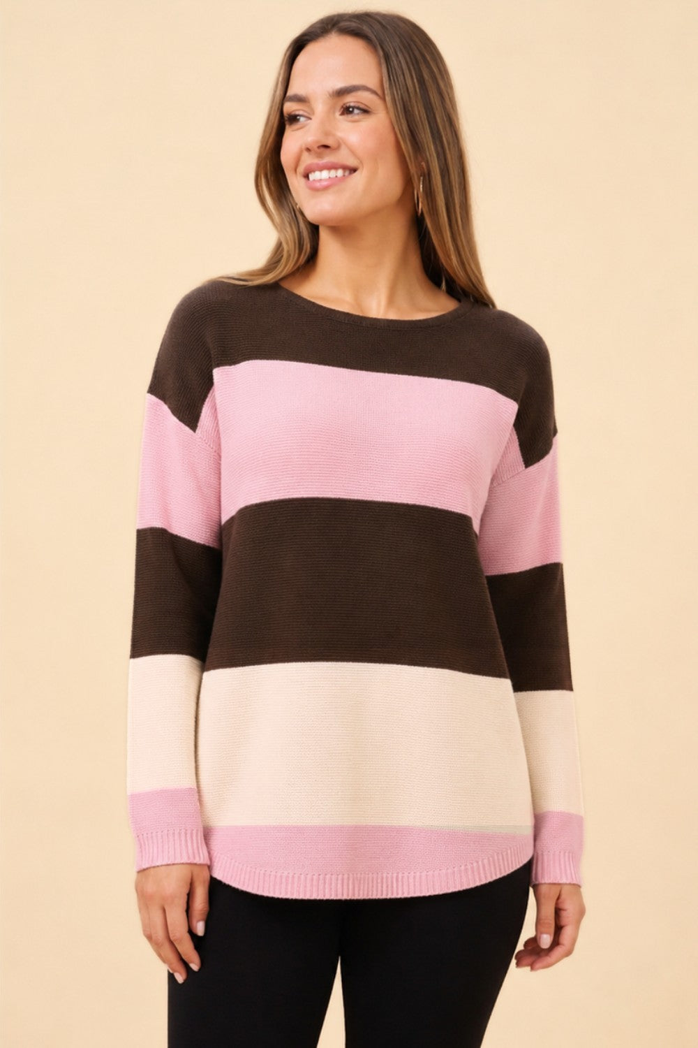 Olivia Colour Block Knit Jumper - Petal Pink KP507819