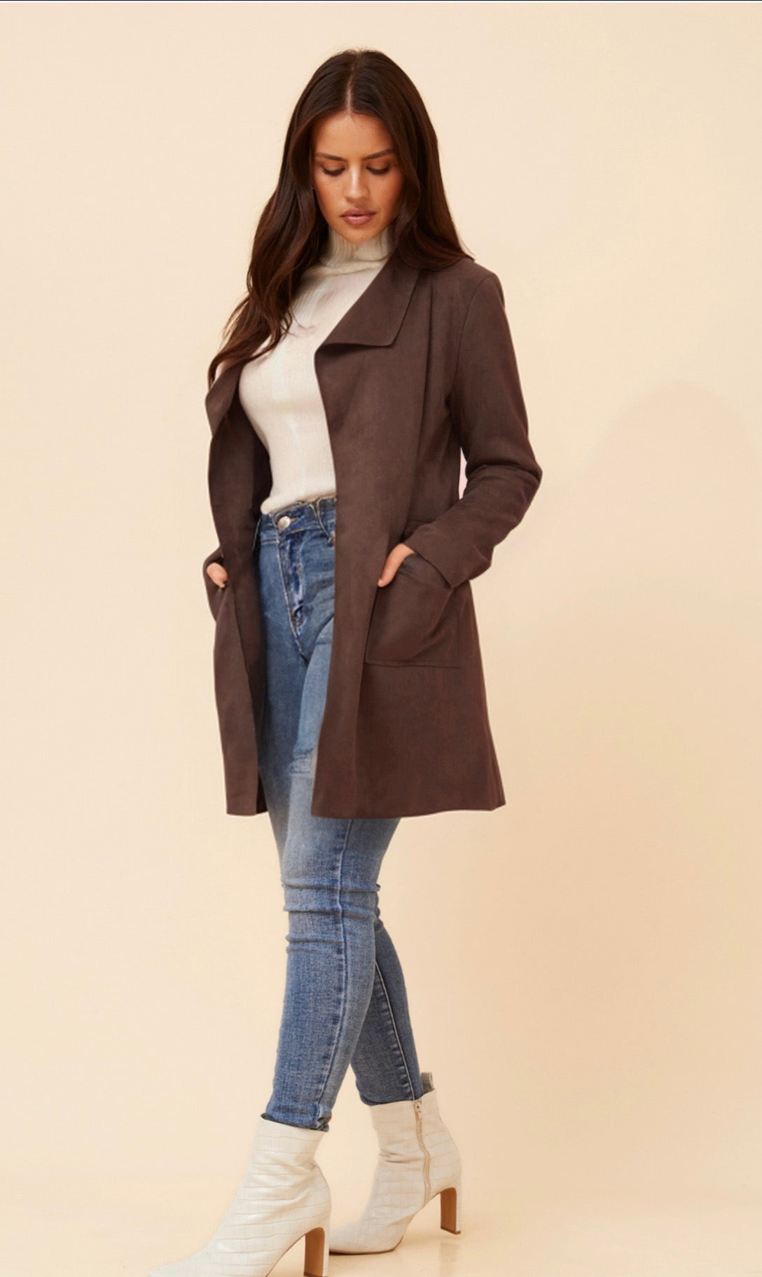 Hilton Faux Suede Coat Chocolate- CO512377