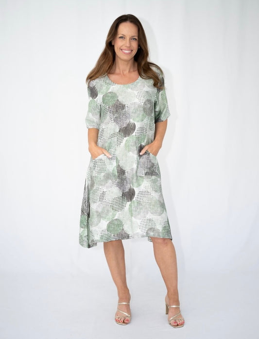 Cia Circular Glitter Print Tunic Dress 38921-3 -Sage