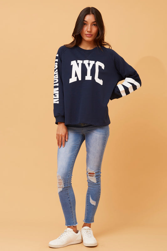 NYC Graphic Print Fleece T516348 Navy
