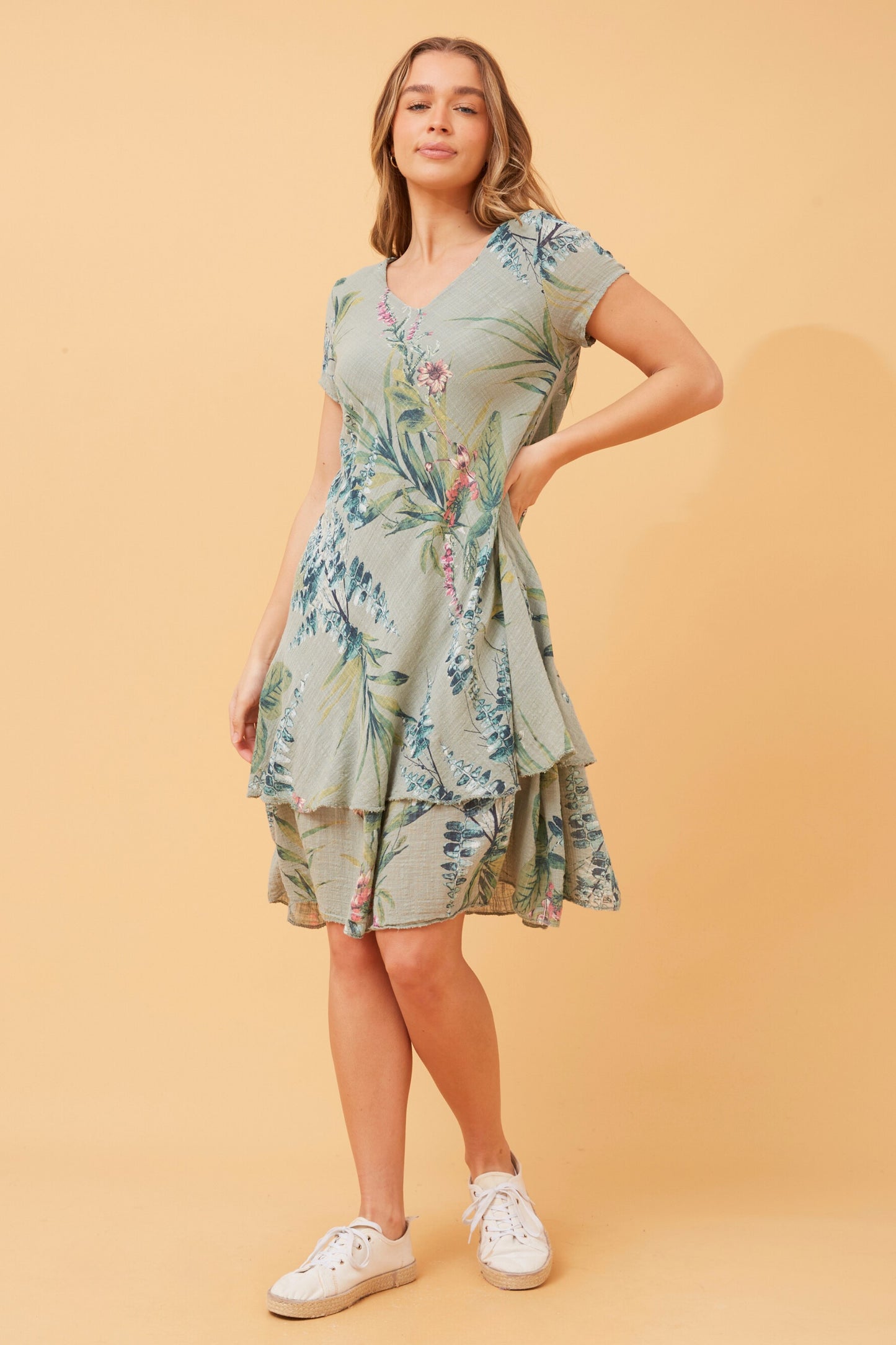 Maddie Double Layer Floral Dress D519562 Green