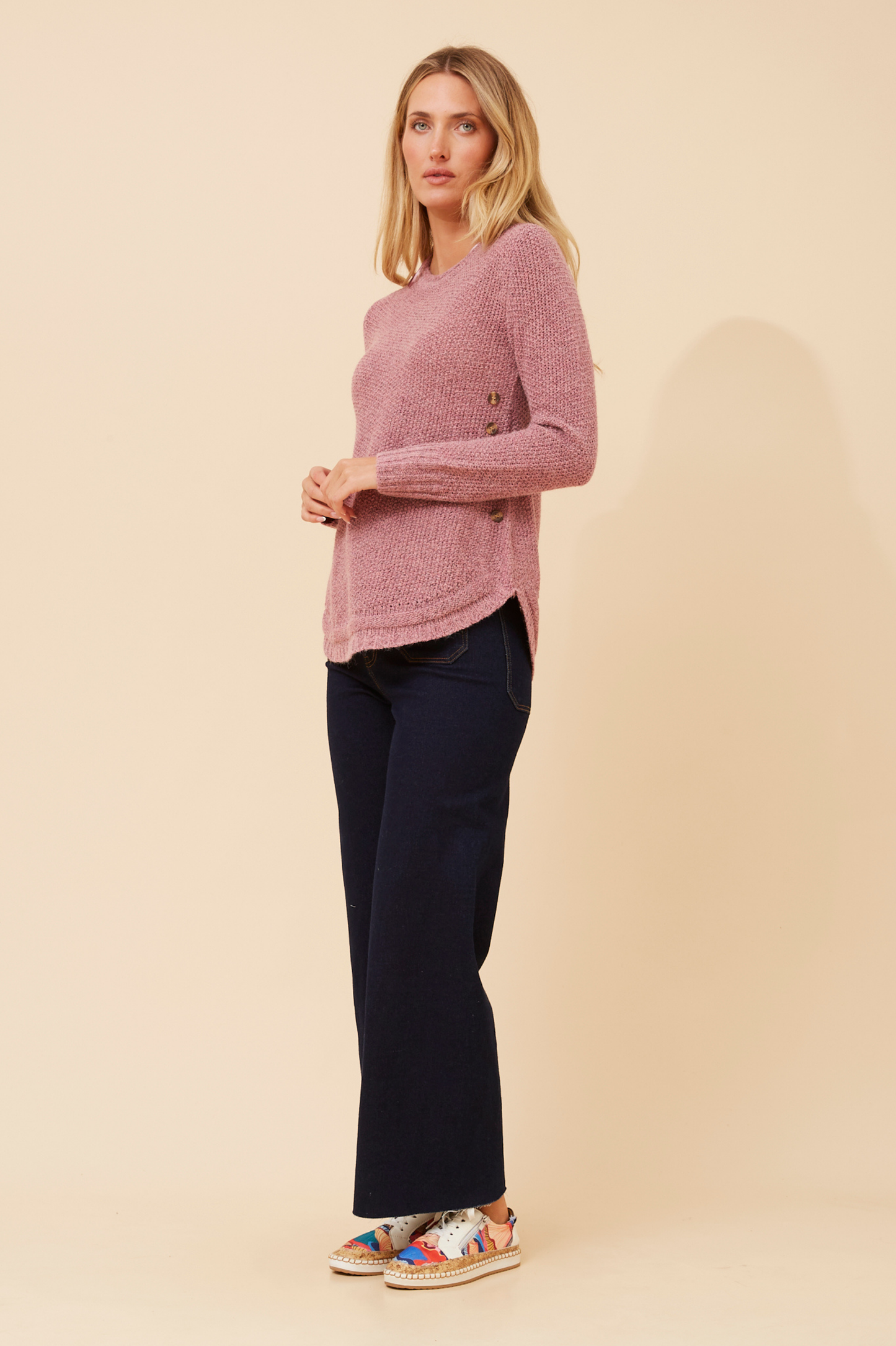 Jerry Button Detail Knit KP508431 Dusty Pink