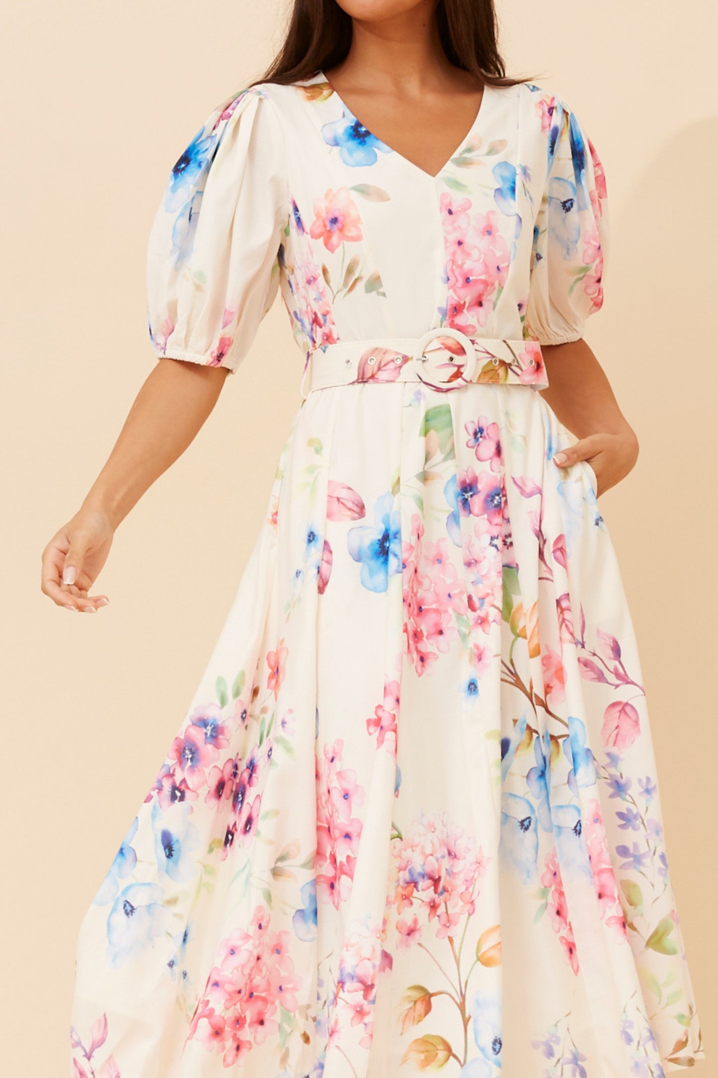 Estelle Floral Midi Dress with Belt D734535