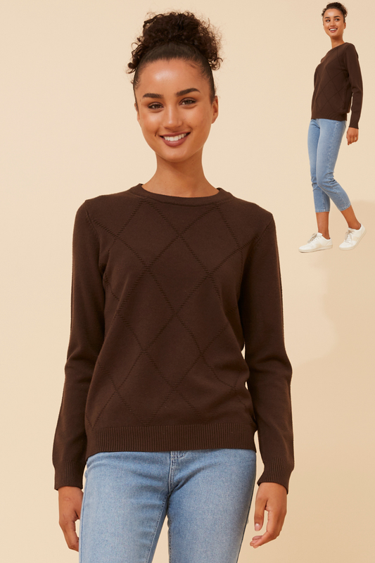 Amyra Diamond Pattern Knit KP522534 Chocolate