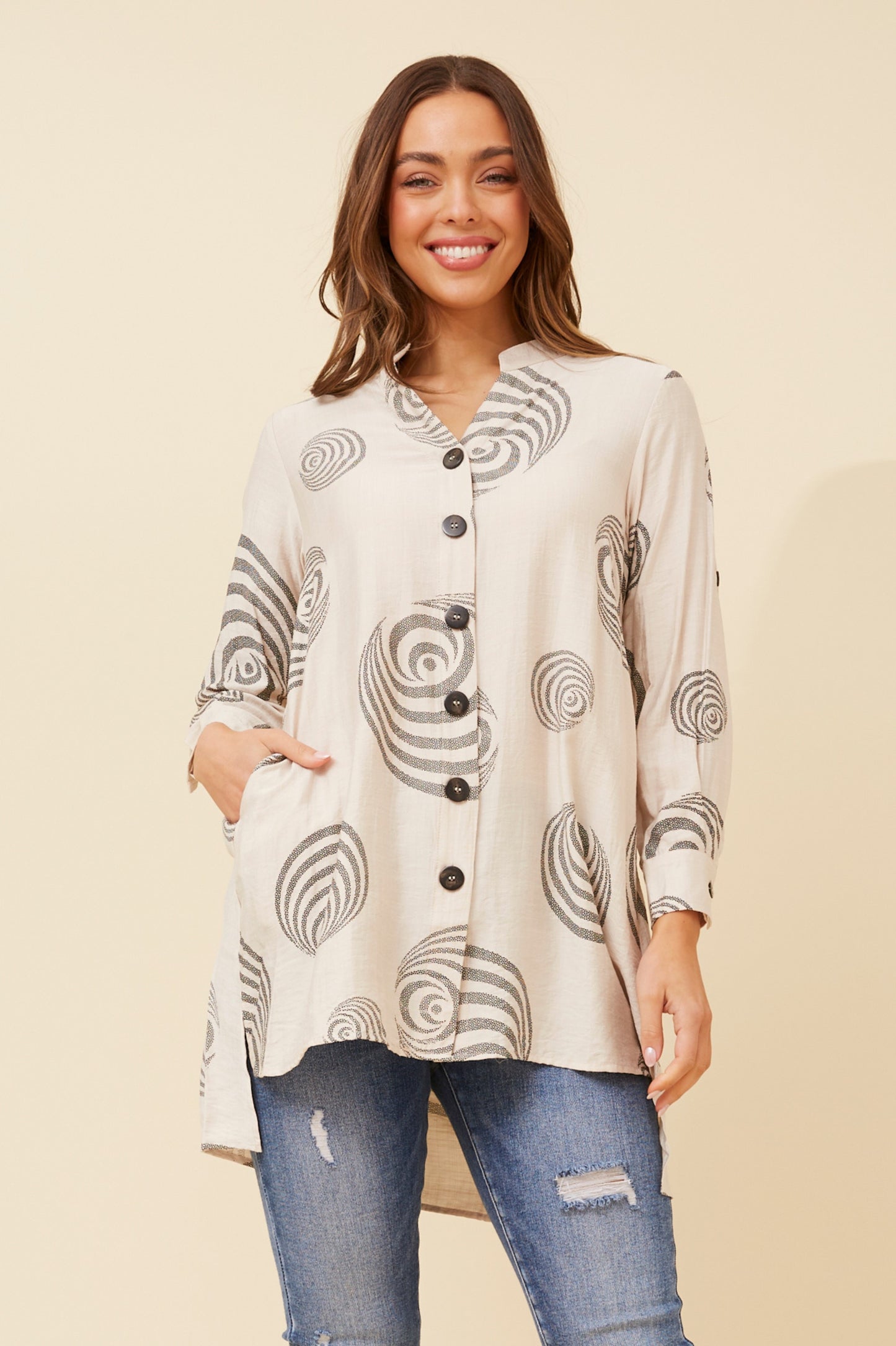 Claire Abstract Print Shirt T518979 Linen