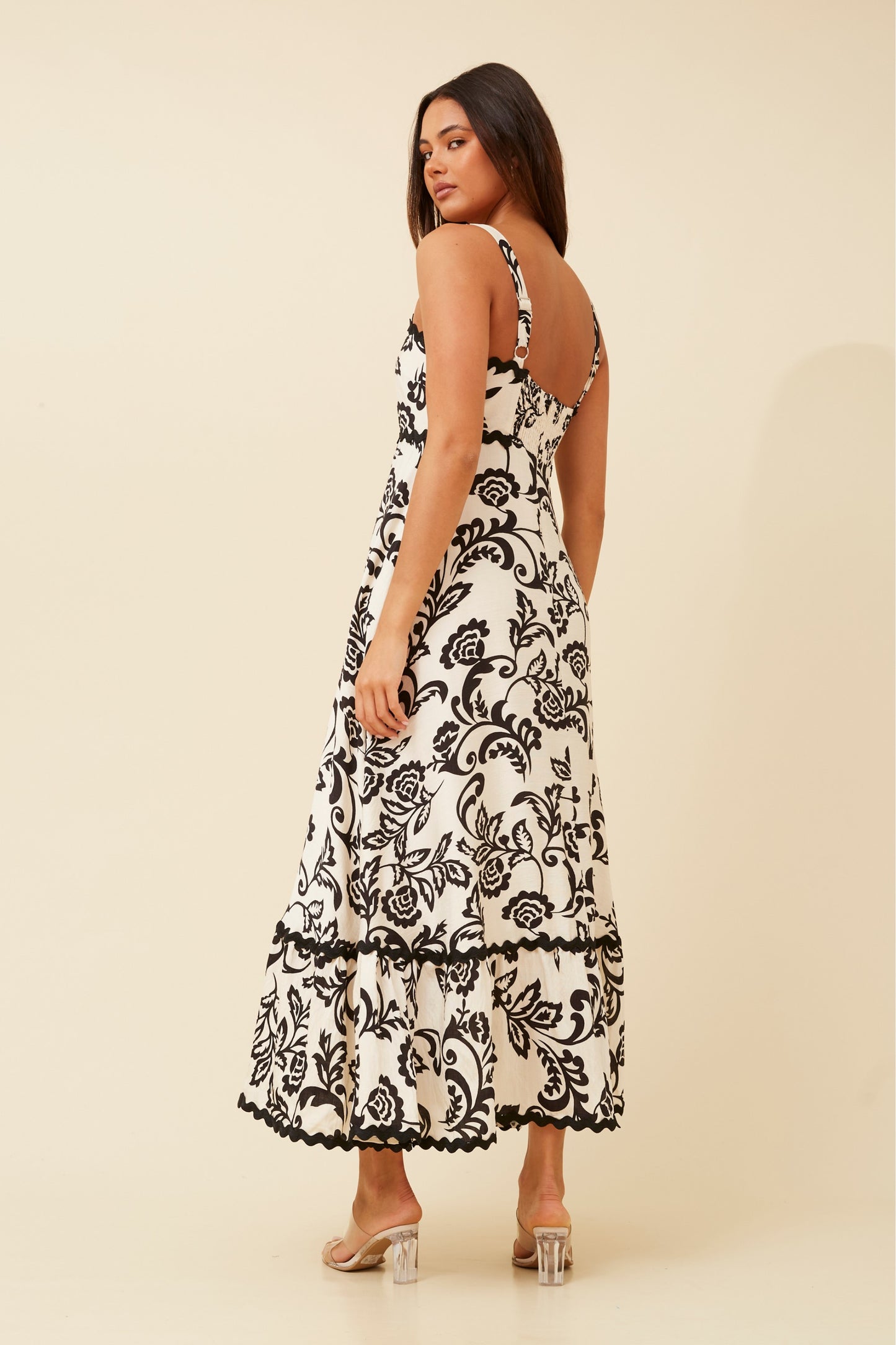 Lili Floral Print Dress - Black & White