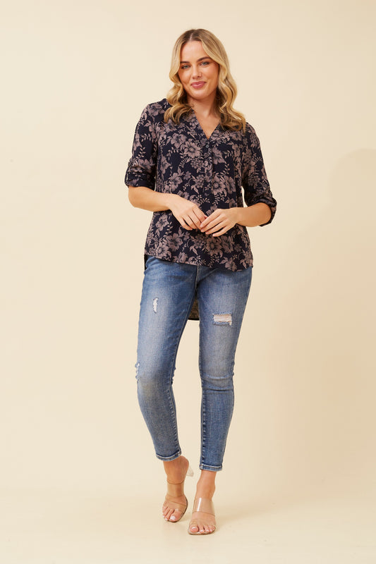 Odette Floral Printed Top T523597- Navy