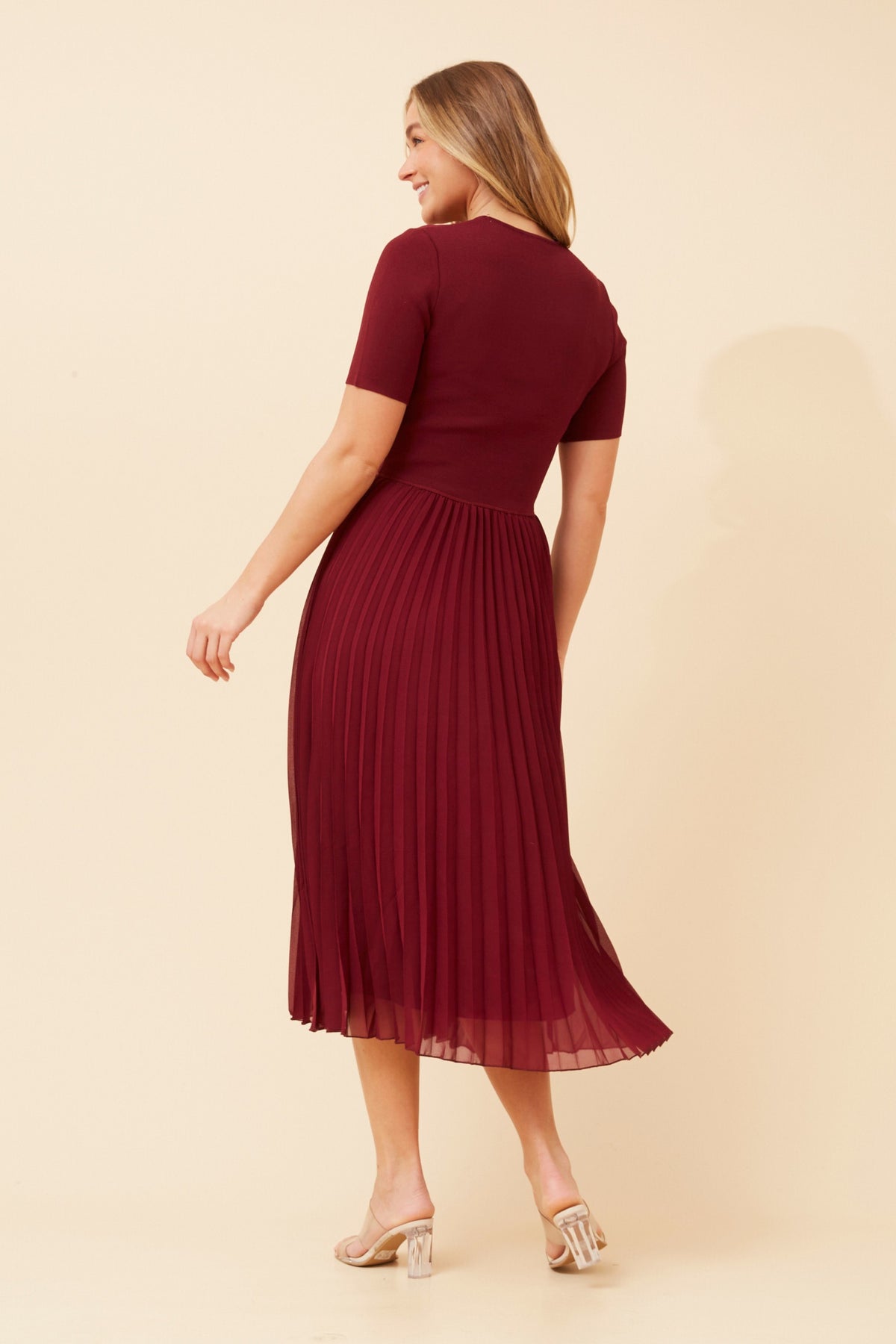 Siyra Pleated Knit Dress KD523893 Red Dahlia