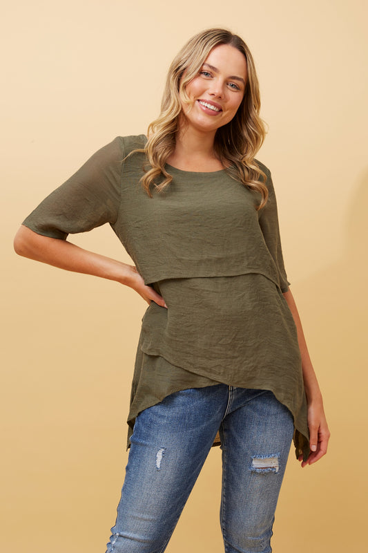 Emery Double Layer Top - Olive T510535