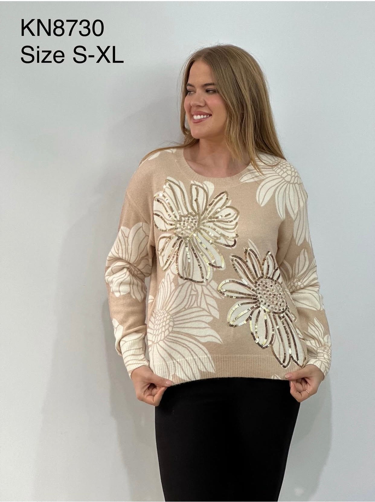 Sofi Sequin Knit Jumper KN8730 Beige