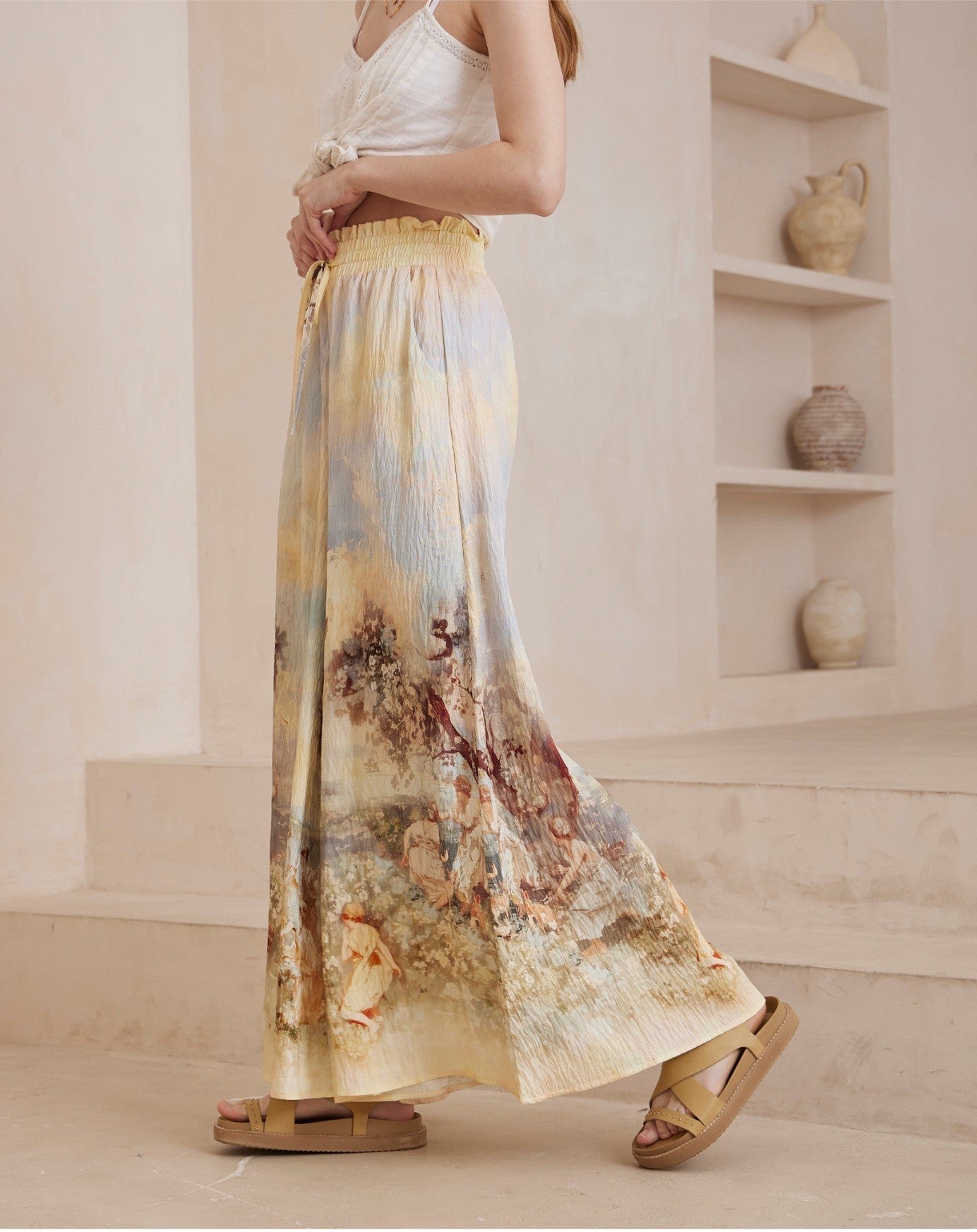 Angel Print Wide-Leg Pant