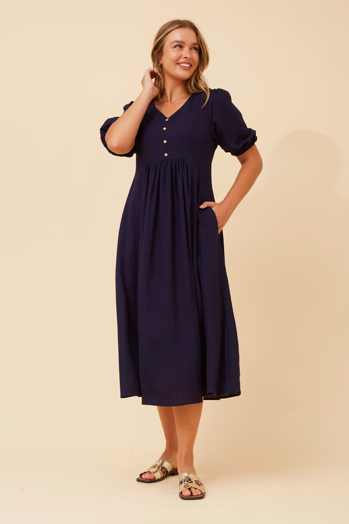 Bonnie Linen Dress D735690 Navy