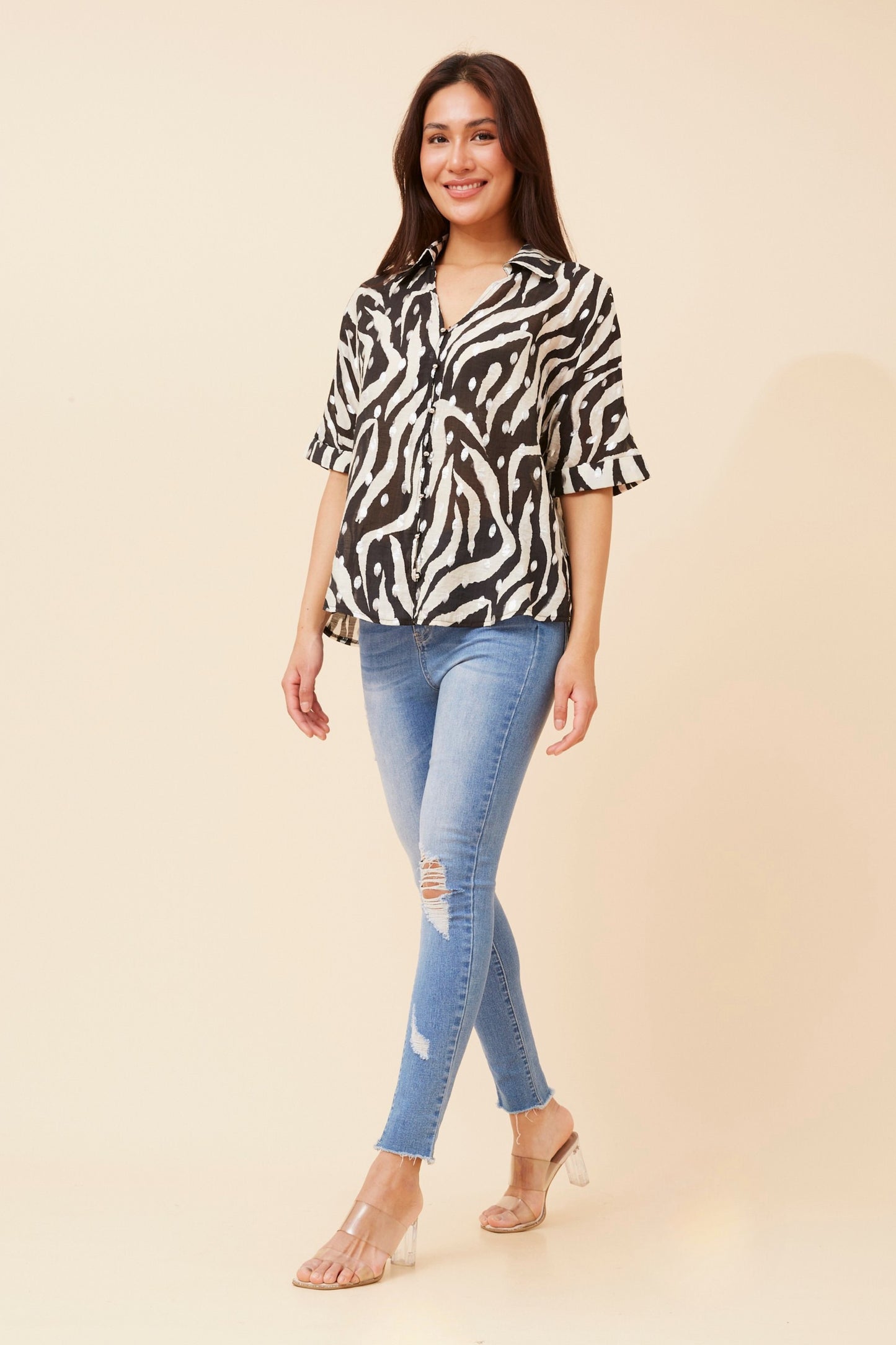 Myka Foil Print Top T523405 Black