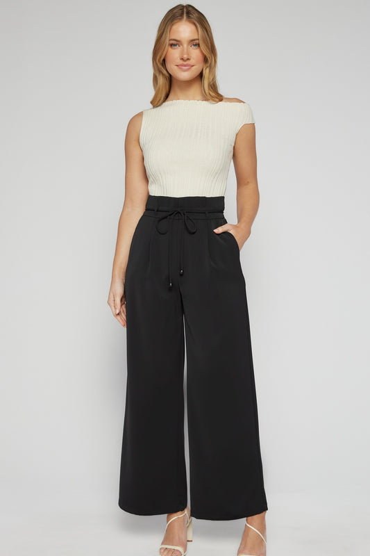 Evie High Waisted Pants with Thin Tie Belt SPA476B