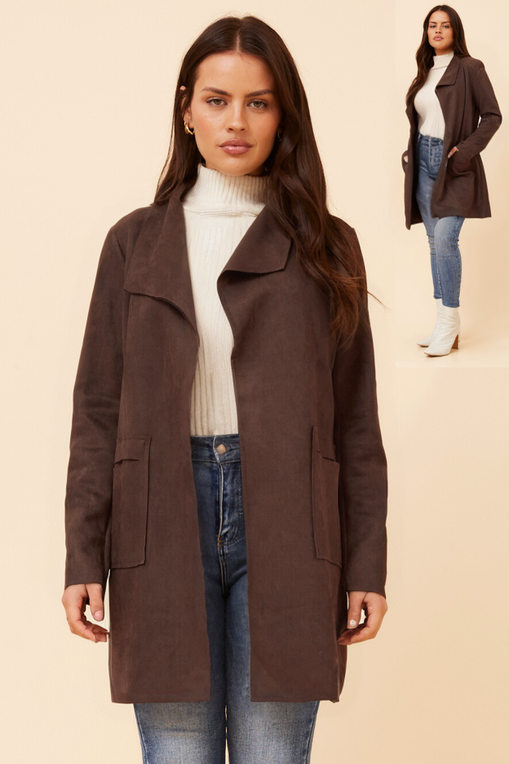 Hilton Faux Suede Coat Chocolate- CO512377