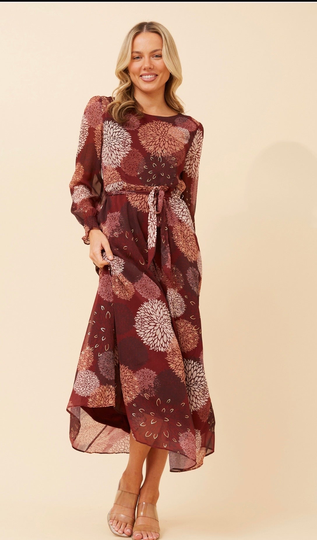 Joy Printed Maxi Dress D735373 Burgundy