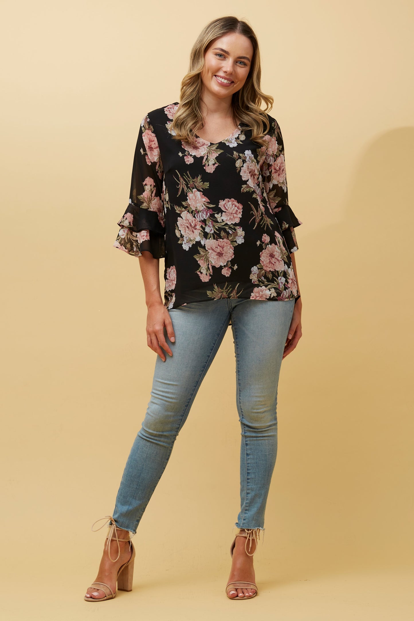 Nia Frill Sleeve Floral Print T515245