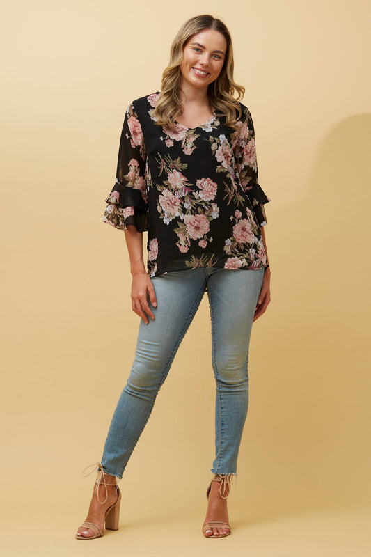 Nia Frill Sleeve Floral Print T515245