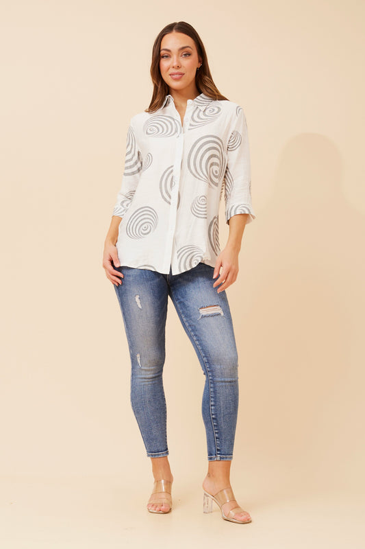 Bella Abstract Printed Shirt T523432 White & Black