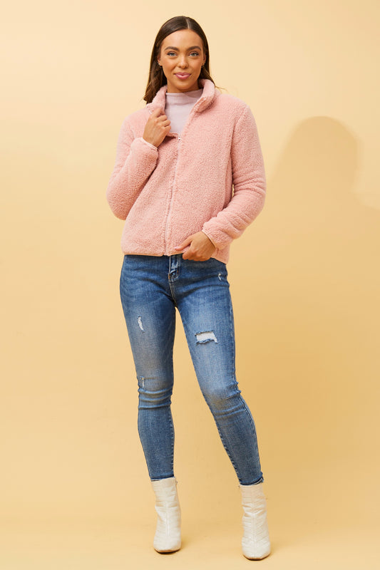 Front FAUX FUR Jacket- Blush J508971