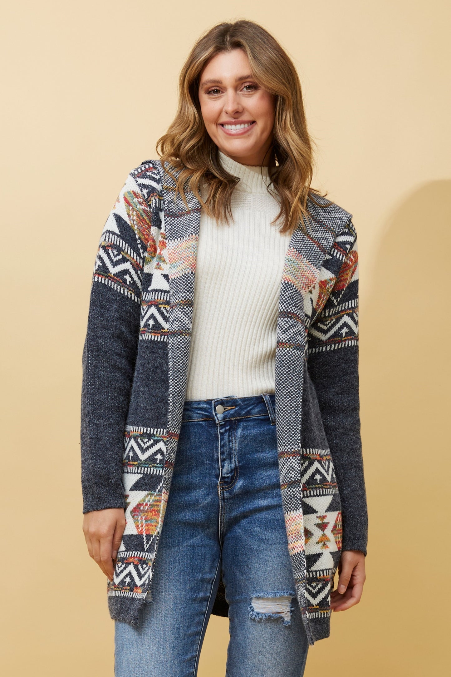 Ella Jacquard Knit Cardigan KC508538 Multi Navy