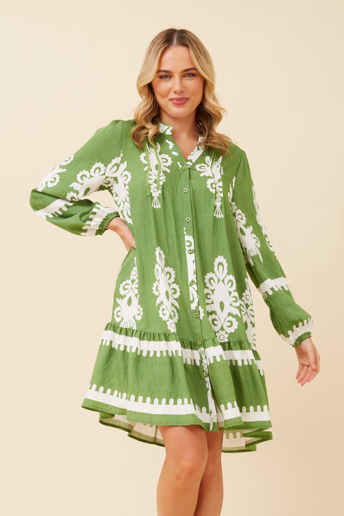 Flavia Border Print Boho Dress D523754