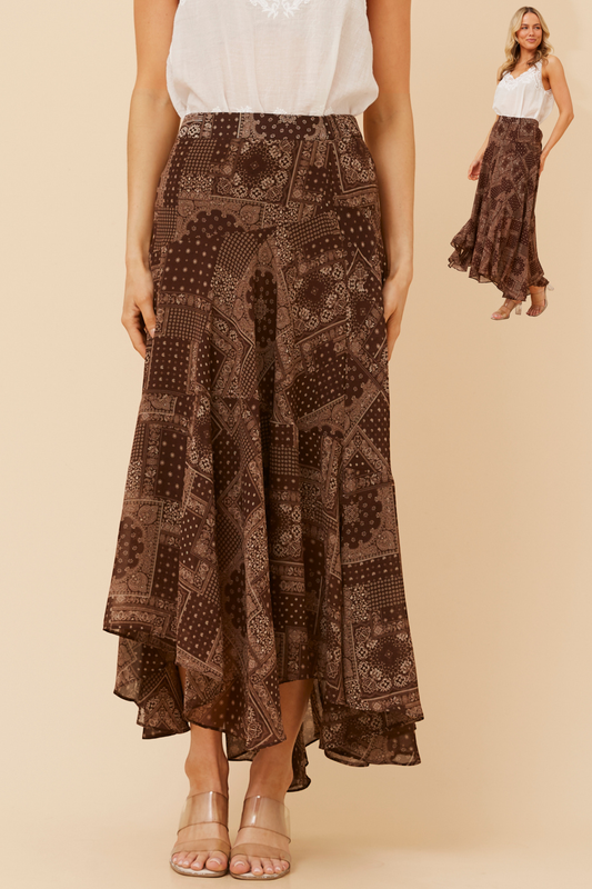 Selena Patchwork Skirt S736878 Chocolate