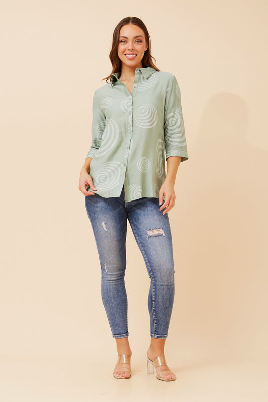 Bella Abstract Printed Top T523432 Sage & White