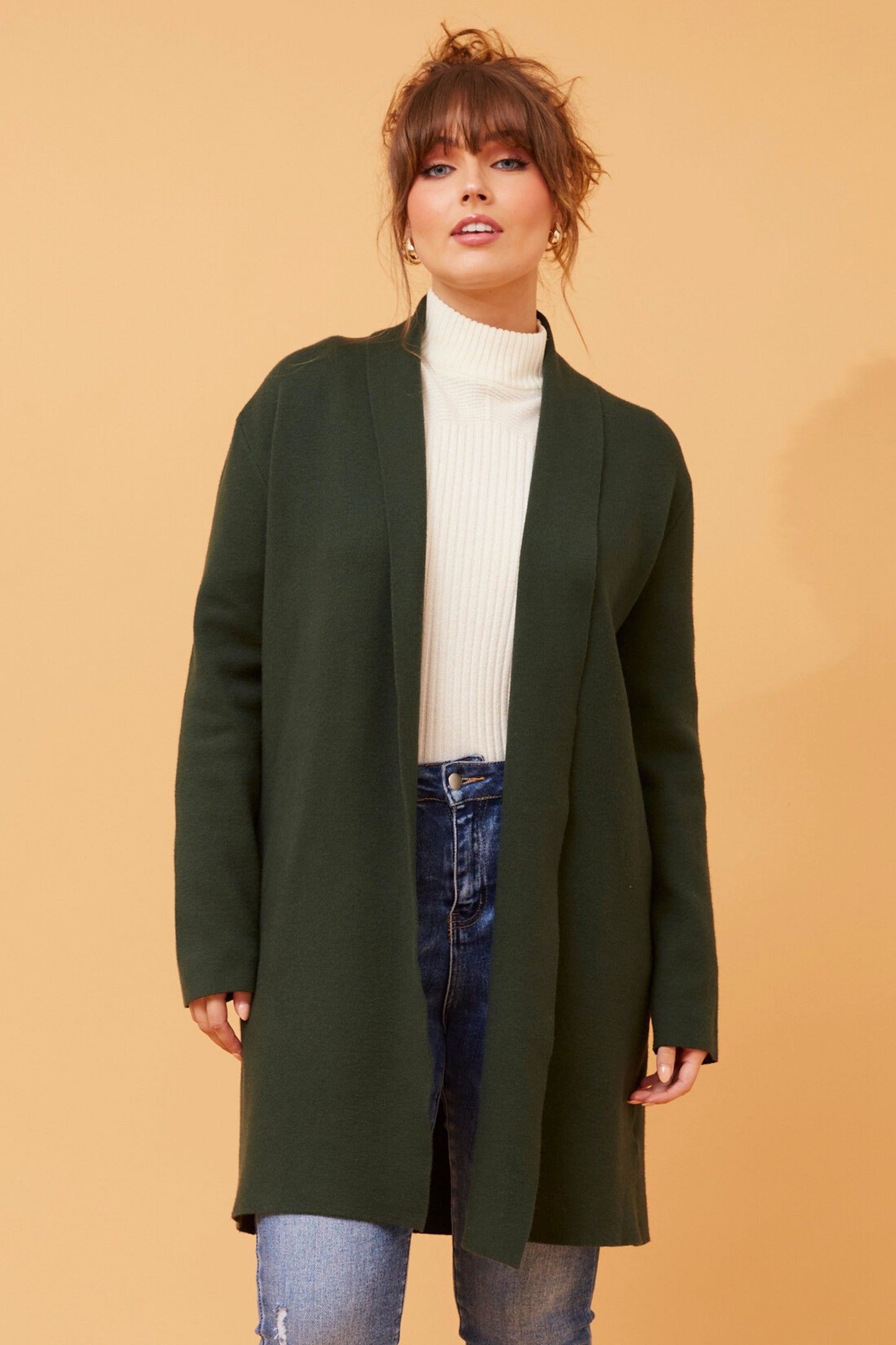 Shawl Collar Knitted Cardigan KC508475 Dark Green
