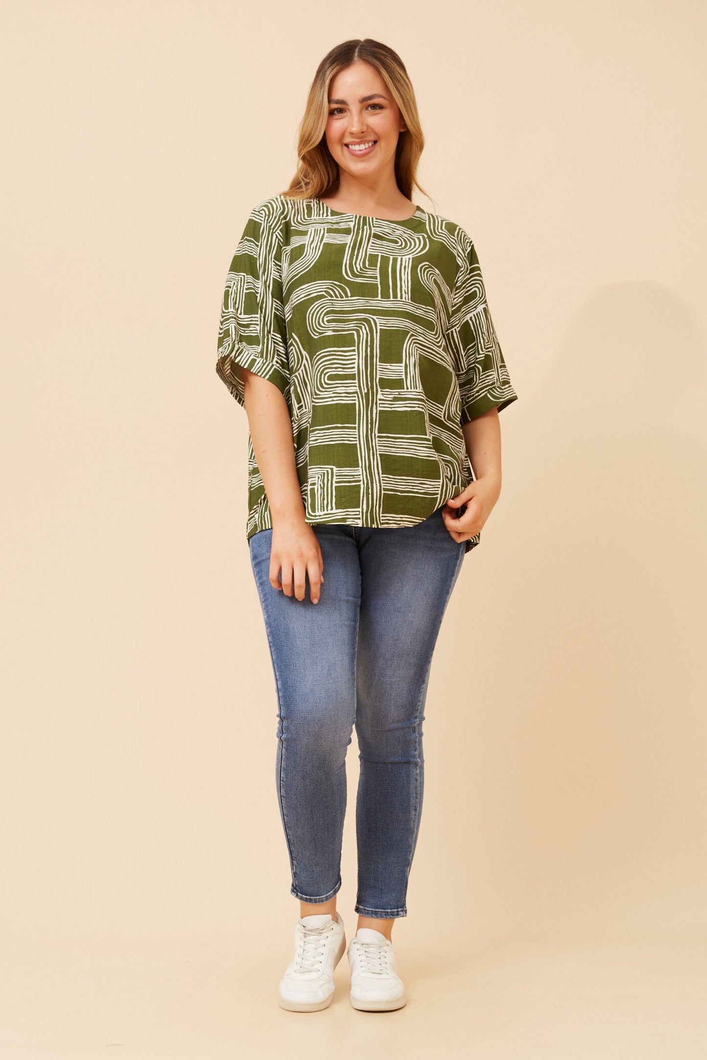 Carolyn Abstract Printed Top T525887 Sage