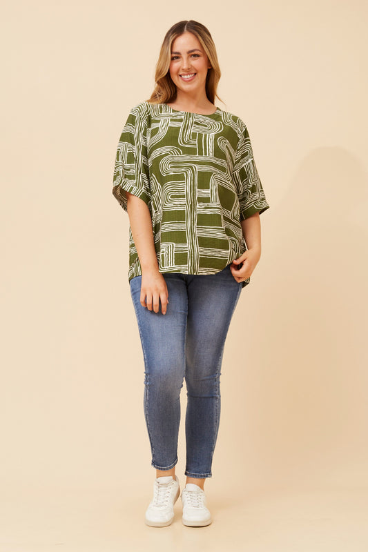 Carolyn Abstract Printed Top T525887 Sage