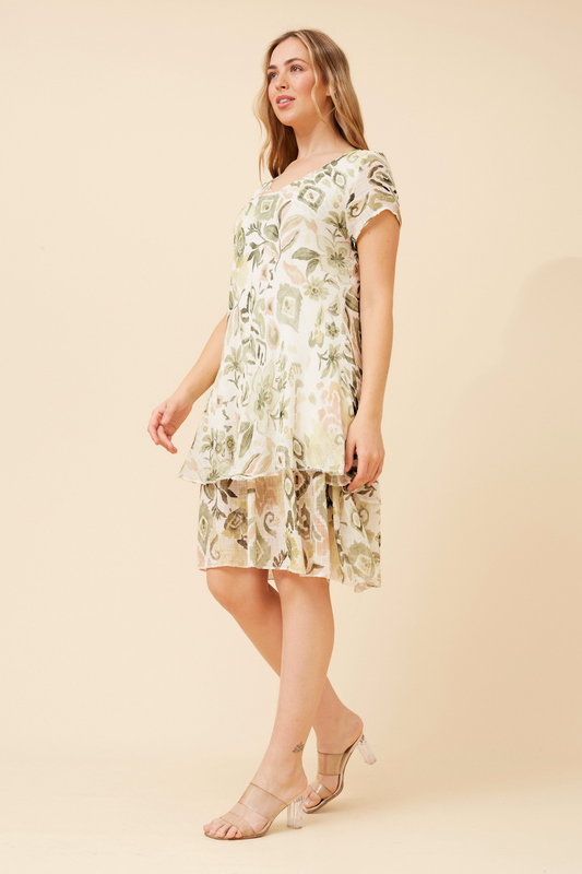 Maddie Double Layer Floral Dress D526781 Sage