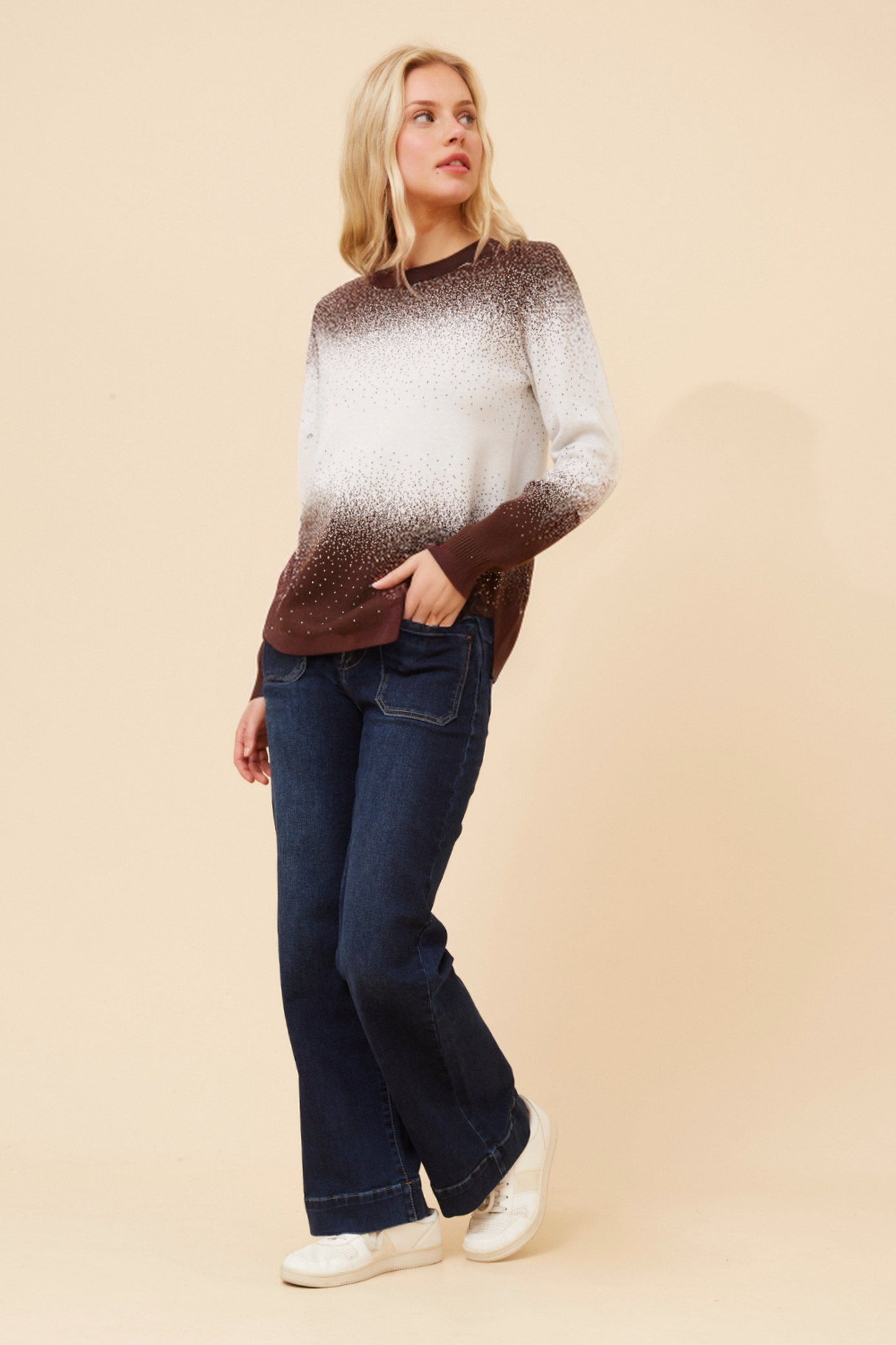 Zeena Pullover with Diamante Details KP522820 Chocolate