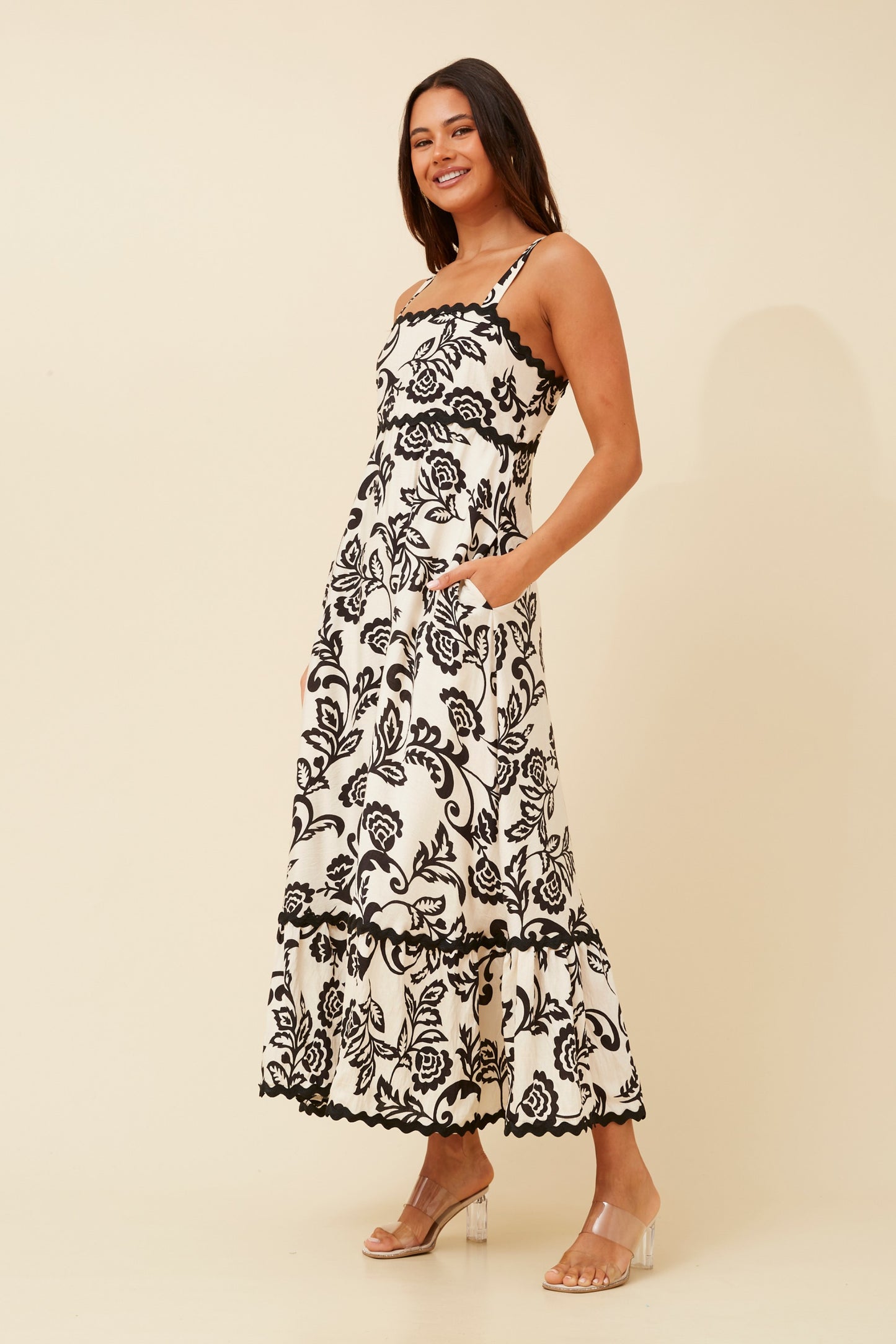 Lili Floral Print Dress - Black & White