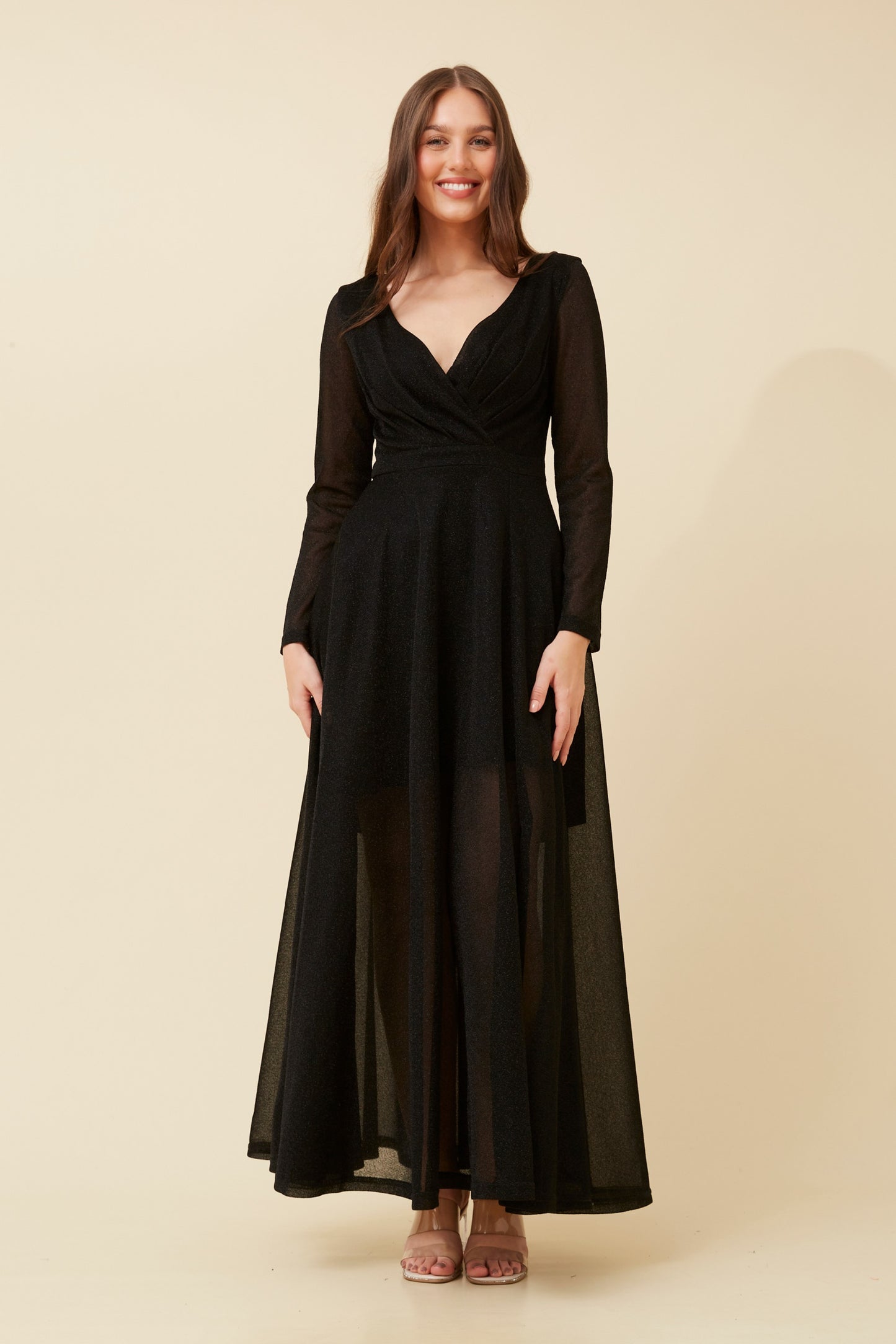 Ally Glitter Party Long Sleeve Dress - Black D516344