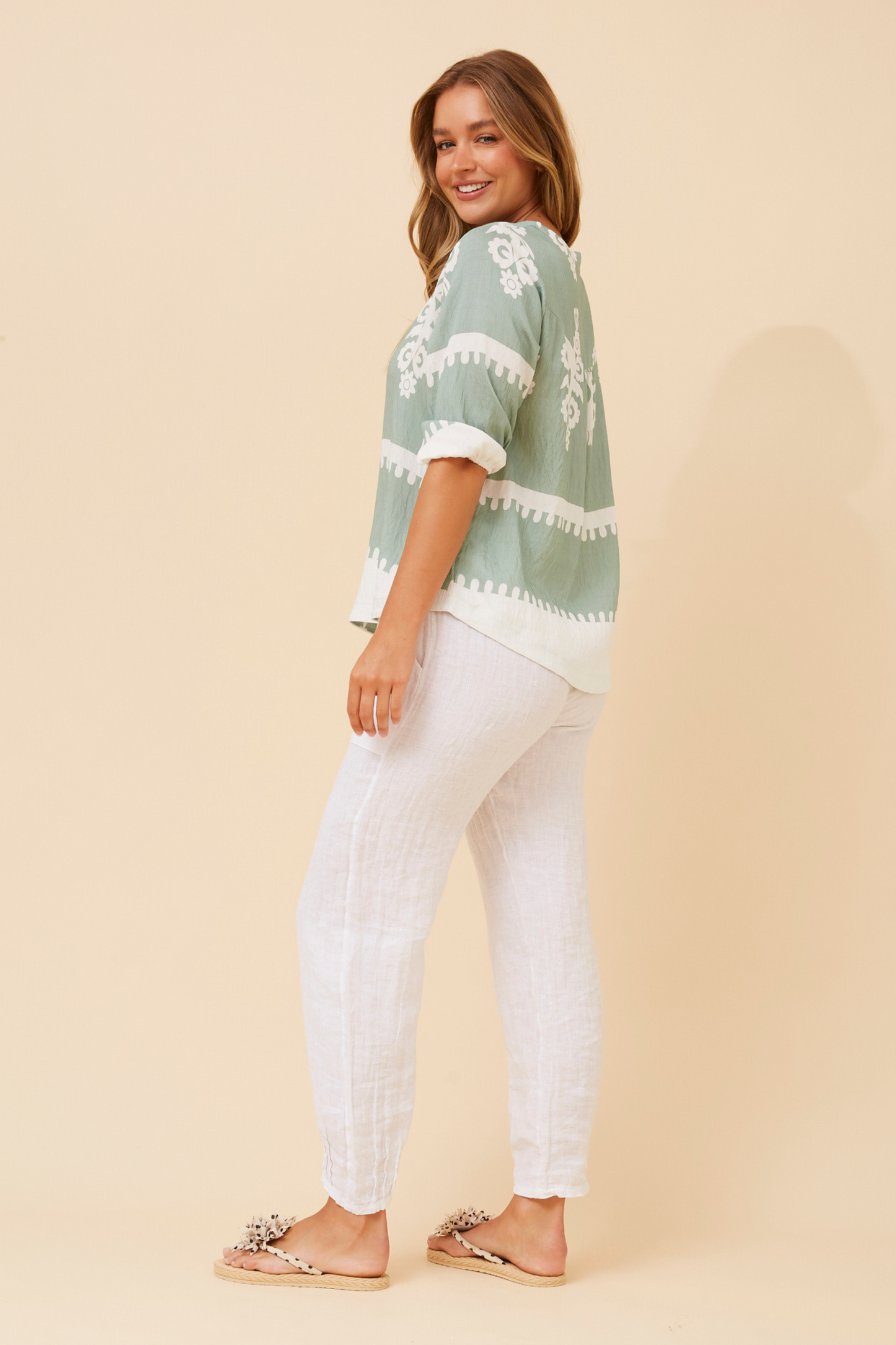 Amara Boho Print Blouse T523165 Sage