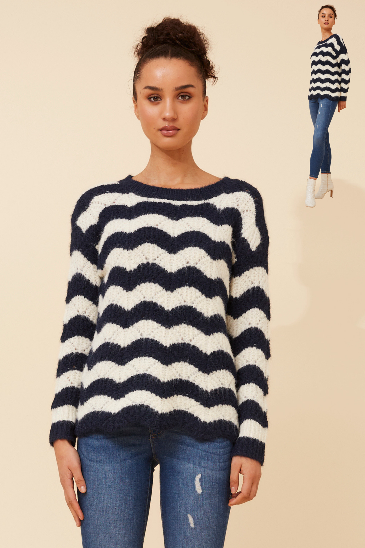 Orri Stripe Print Knit KP736720 Navy/Cream