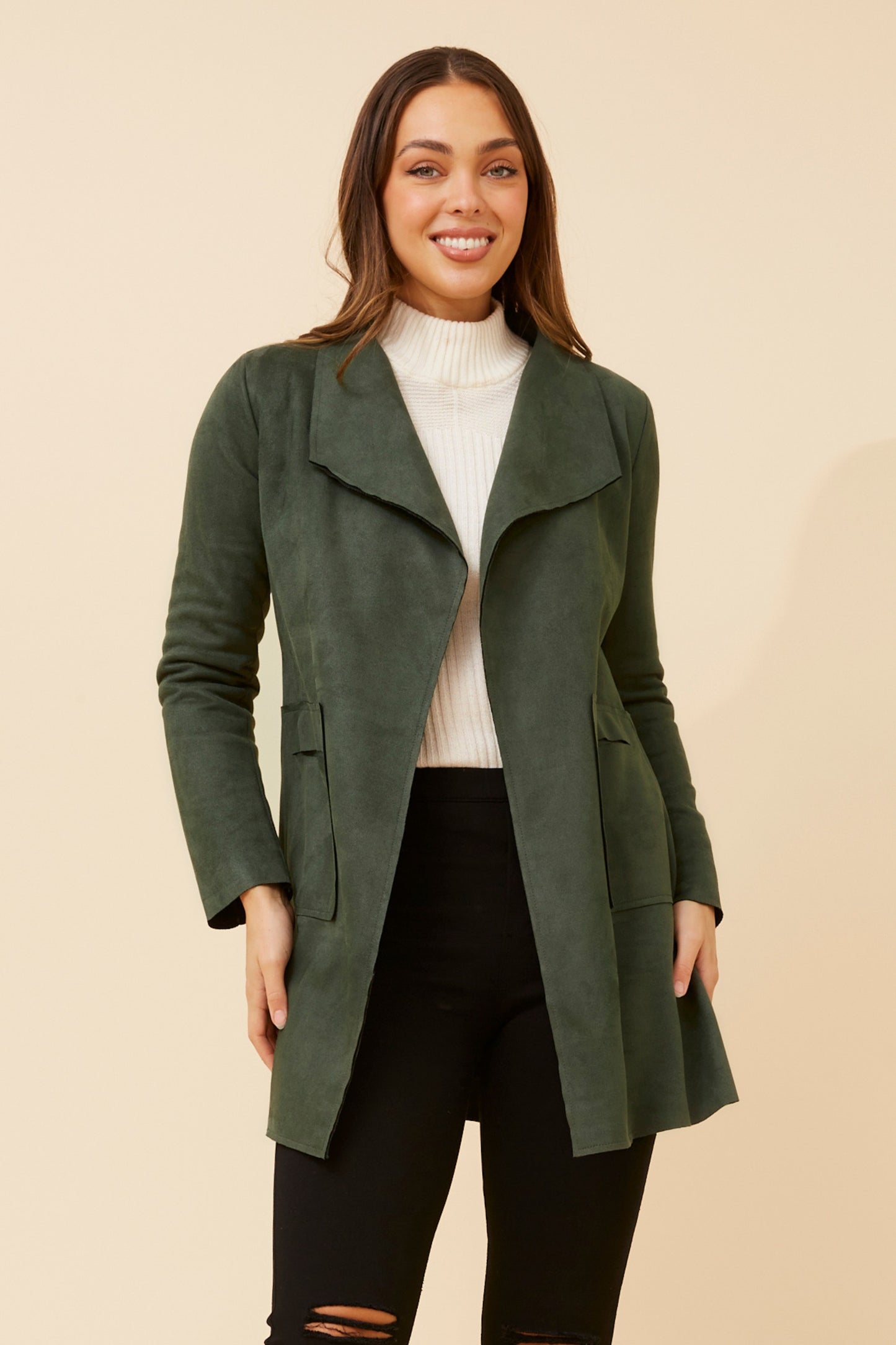 Hilton Faux Suede Coat Dark Green- CO512377