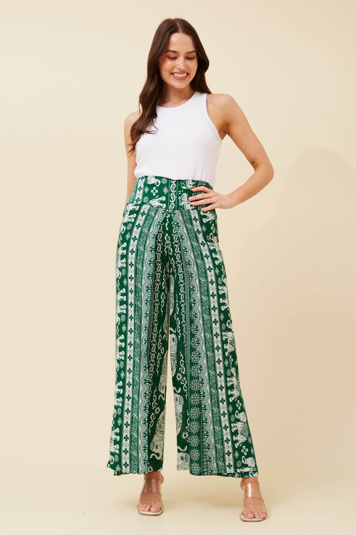 Elephant Printed Pant P520841- Green